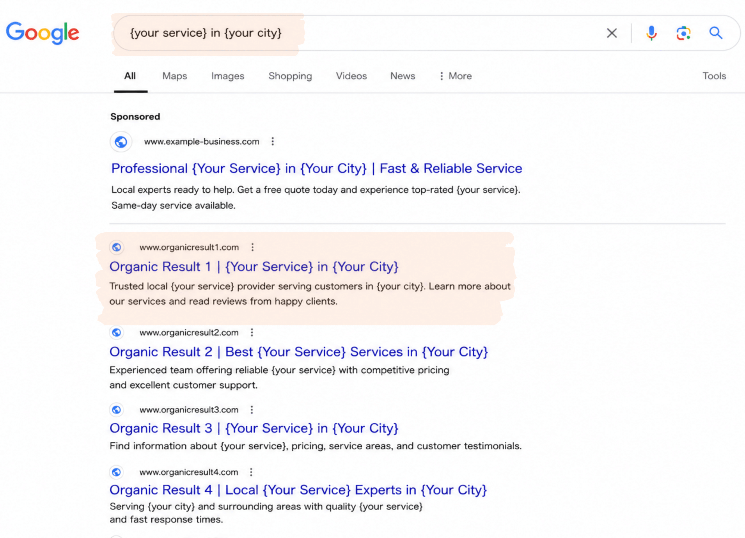 Organic Google search listing for an eNet client