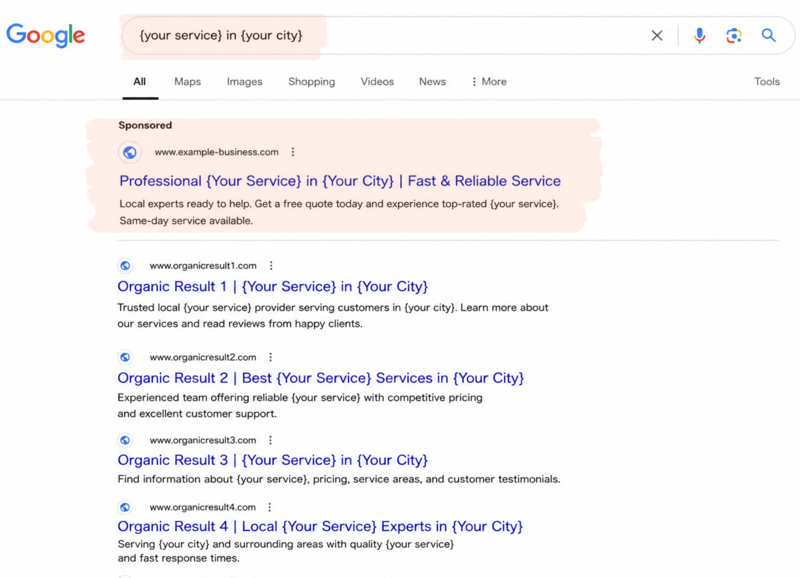 Paid Google Ads listing for an eNet client